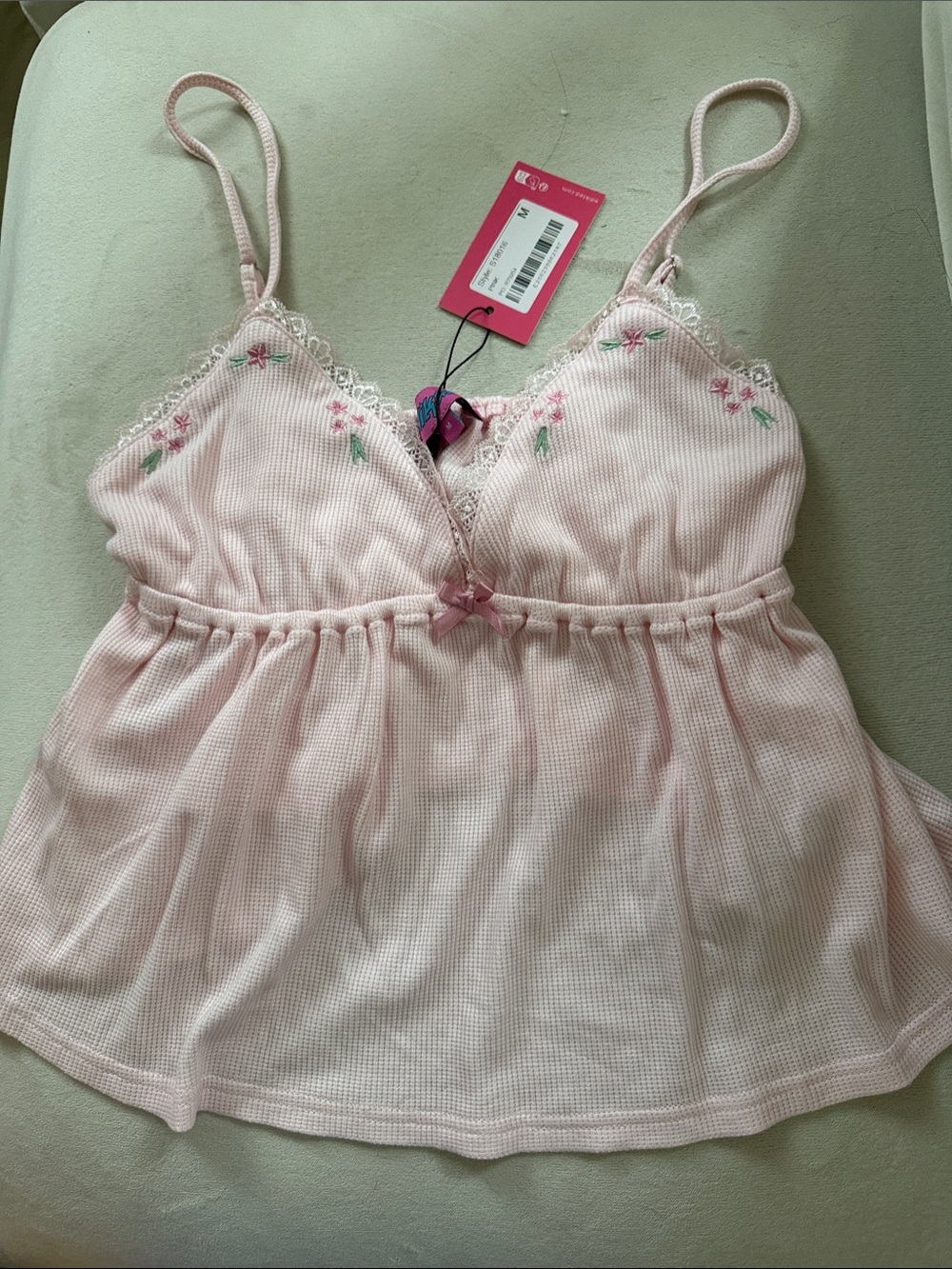 Edikted Light Pink Floral Lace Trim Tank Top